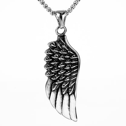 Vintage Stainless Steel Feather Wing Pendant Necklace for Men