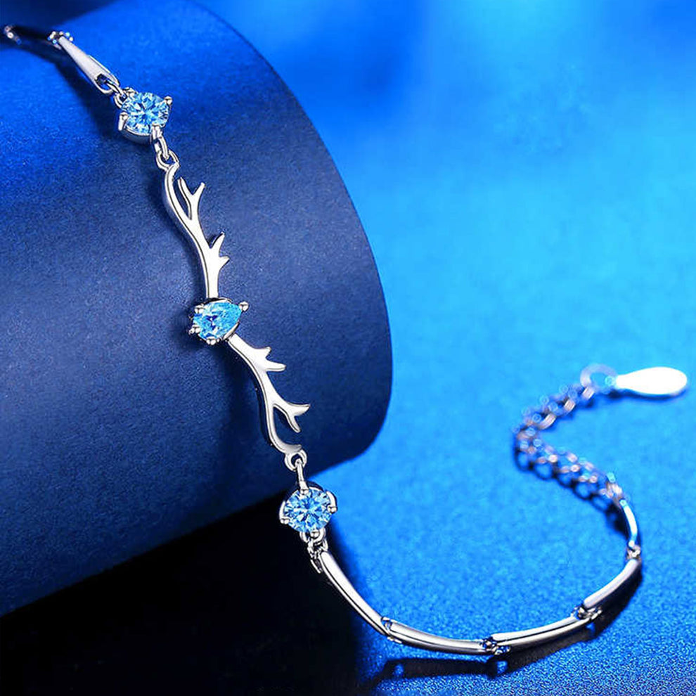 Women's White Gold Aquamarine Sapphire Elk Shape KIARA Bracelet