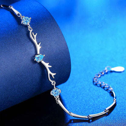 Women's White Gold Aquamarine Sapphire Elk Shape KIARA Bracelet