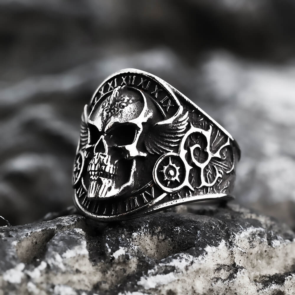 Vintage Stainless Steel Skull Ring for Men Retro Biker Style