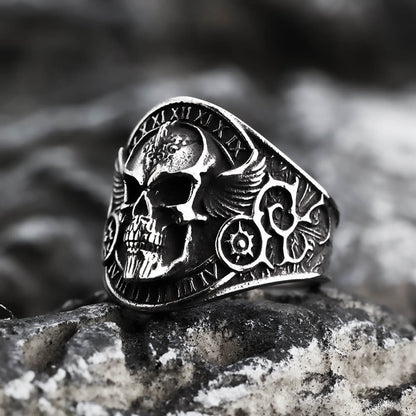 Vintage Stainless Steel Skull Ring for Men Retro Biker Style