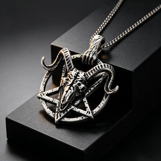 Vintage Stainless Steel Hollow Goat Head Pendant Necklace for Men
