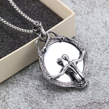 Retro stainless steel men's Gothic magic mirror pendant necklace