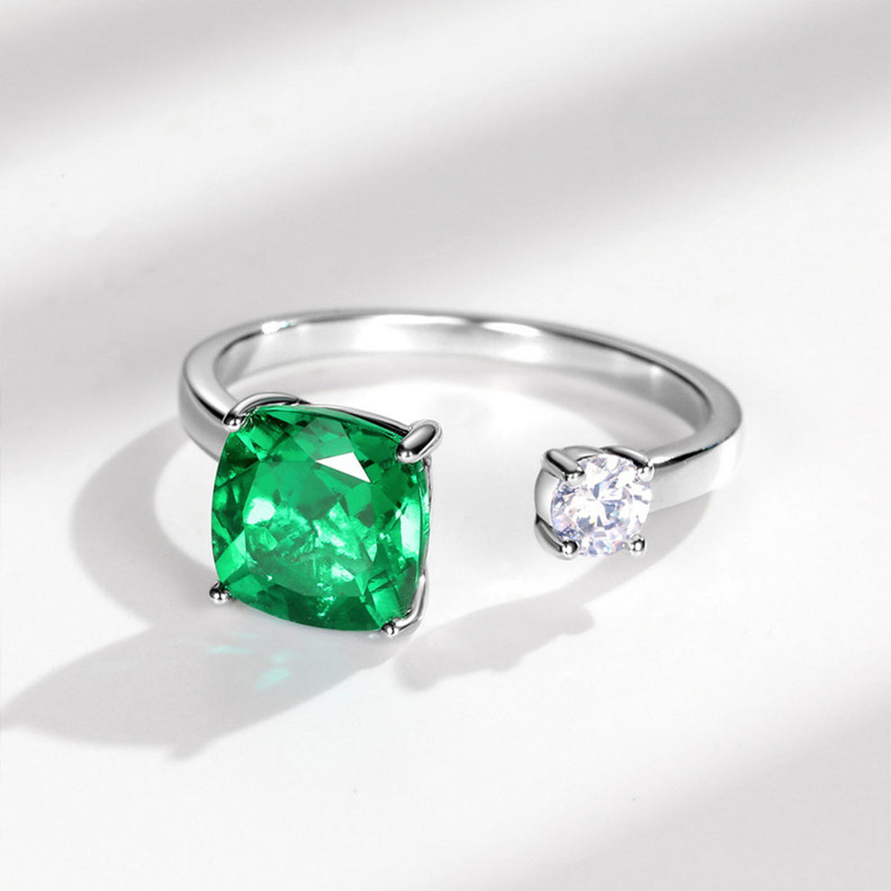 Women's White Gold Clip-On Adjustable Emerald Ring