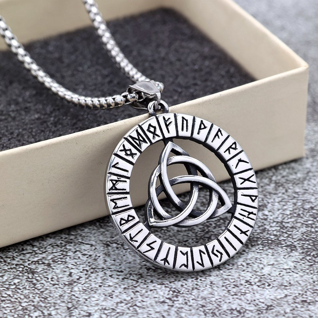 Vintage Stainless Steel Viking Rune Triquetra Pendant Necklace for Men