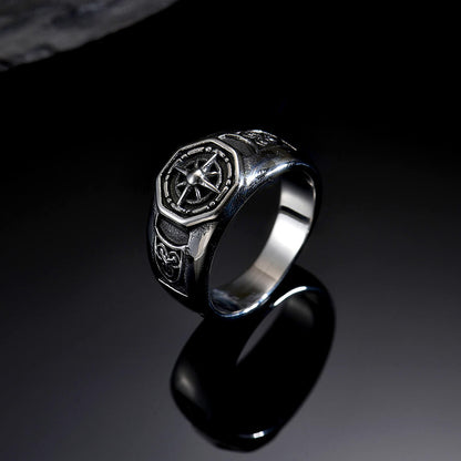 Men's Vintage Compass Six-Pointed Star Wide-Faced Ring