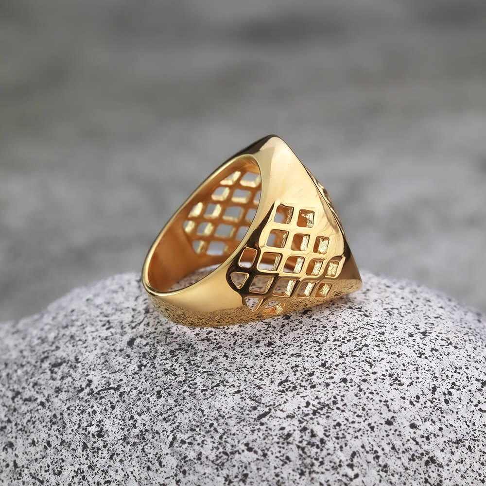 Gold Plated Stainless Steel Iced Out Hollow Cast Horse Head Hip Hop Ring for Men