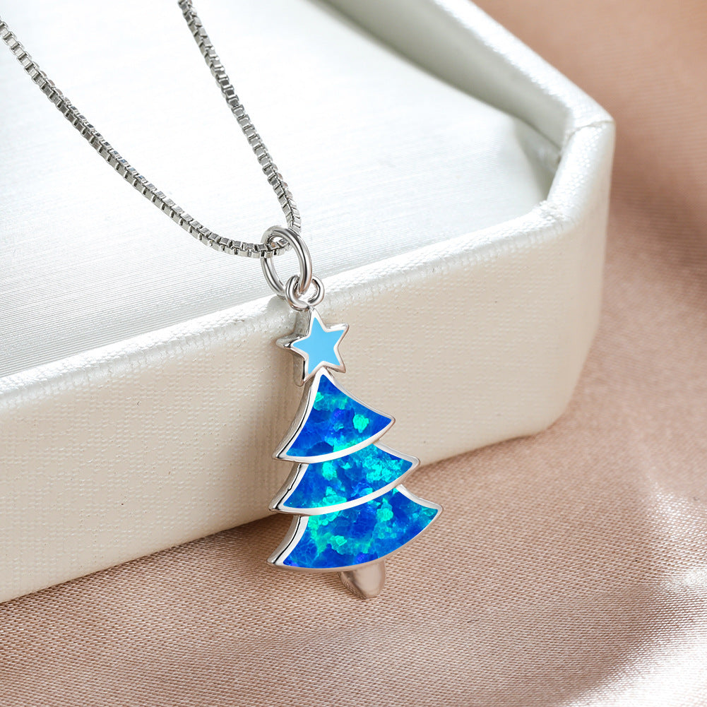 Colorful Opal Christmas Tree Necklace