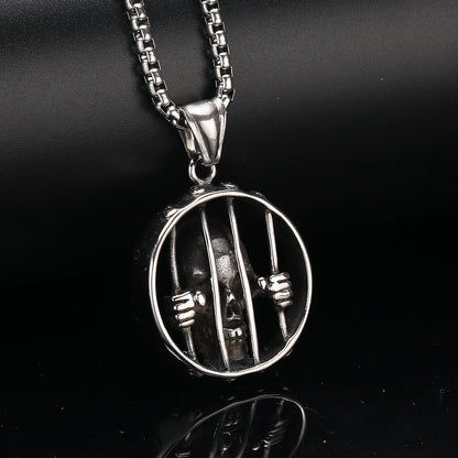 Men's Steel Prison Skull Round Pendant Necklace Punk Street Jewelry