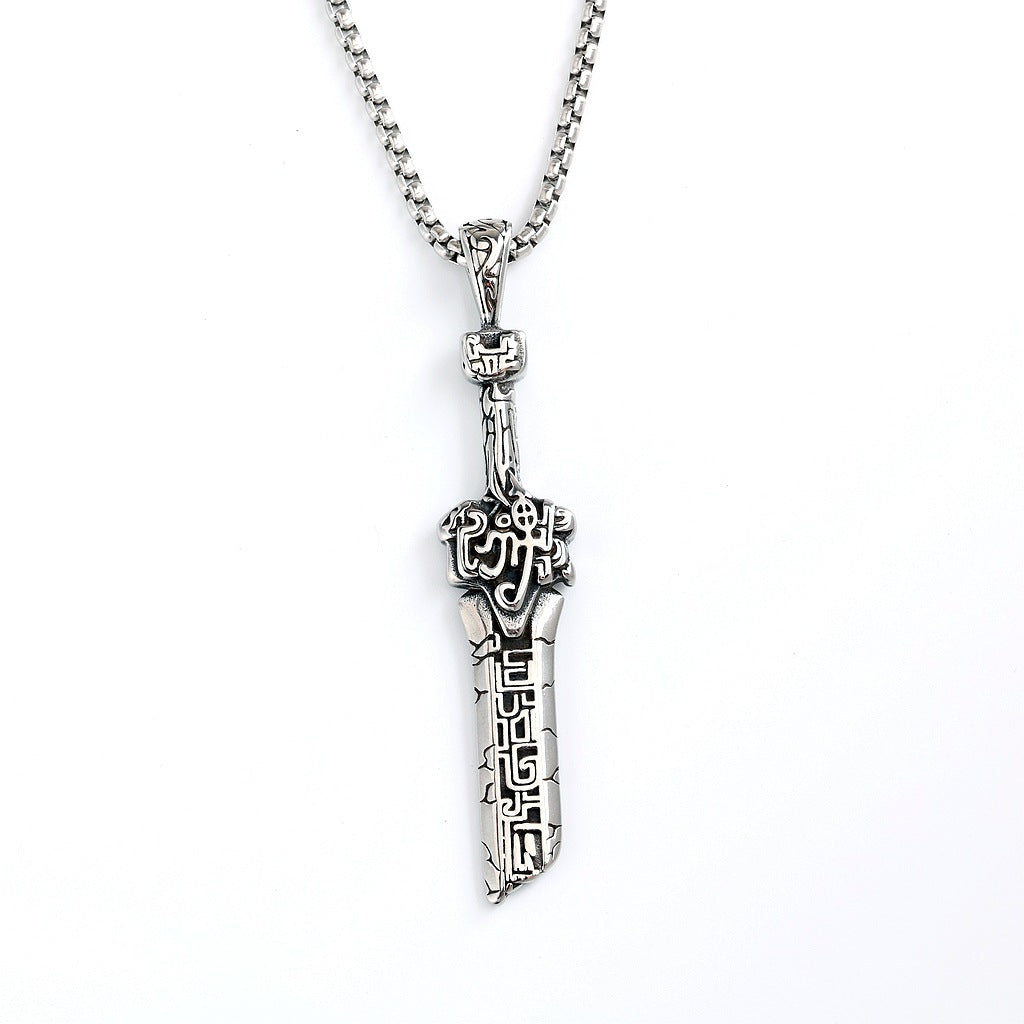 Vintage Stainless Steel Broken Sword Pendant Necklace for Men
