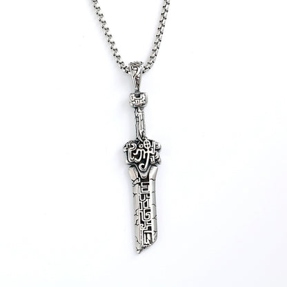 Vintage Stainless Steel Broken Sword Pendant Necklace for Men