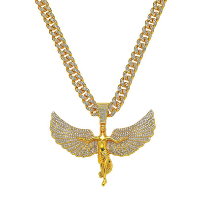 Hip-Hop Exaggerated Angel Wing Cuban Chain Pendant Necklace