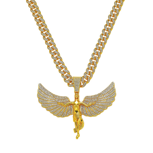 Hip-Hop Exaggerated Angel Wing Cuban Chain Pendant Necklace