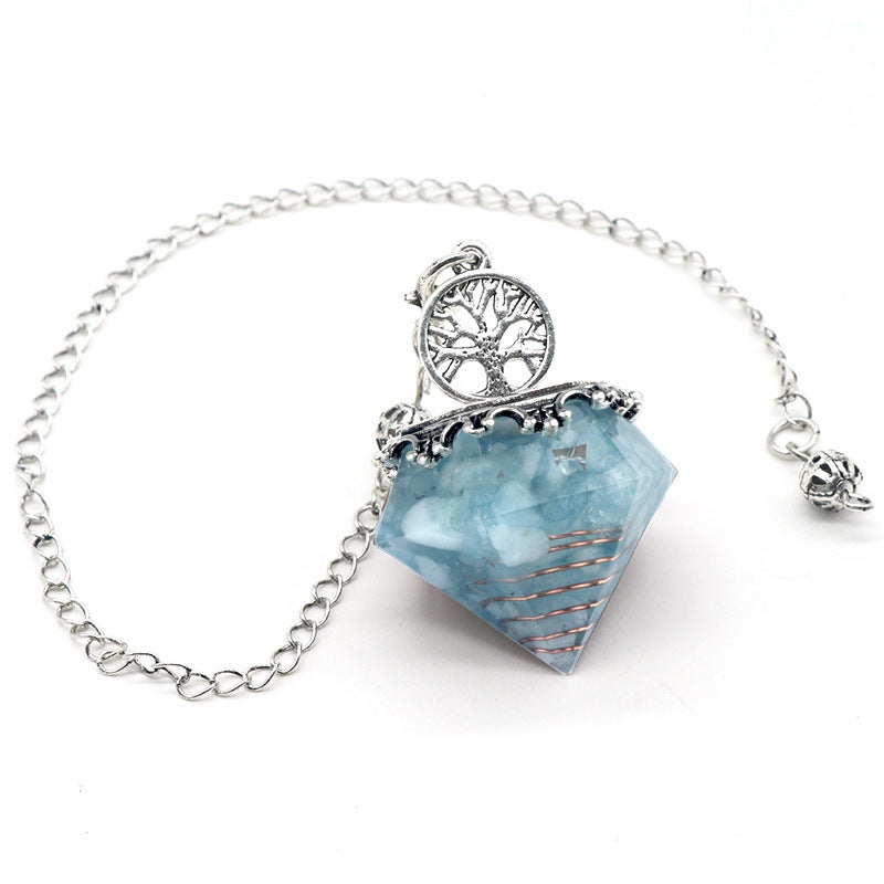 Crystal Agate Resin Gravel Diamond-Shaped Pendulum