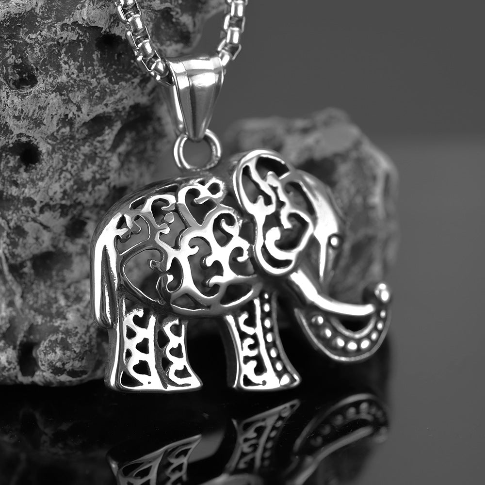Men's Steel Hollow Elephant Pendant Necklace