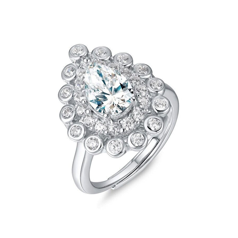 Women's White Gold Drip Shape Bezel Setting Stones Halo Adjustable Ring