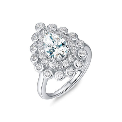 Women's White Gold Drip Shape Bezel Setting Stones Halo Adjustable Ring