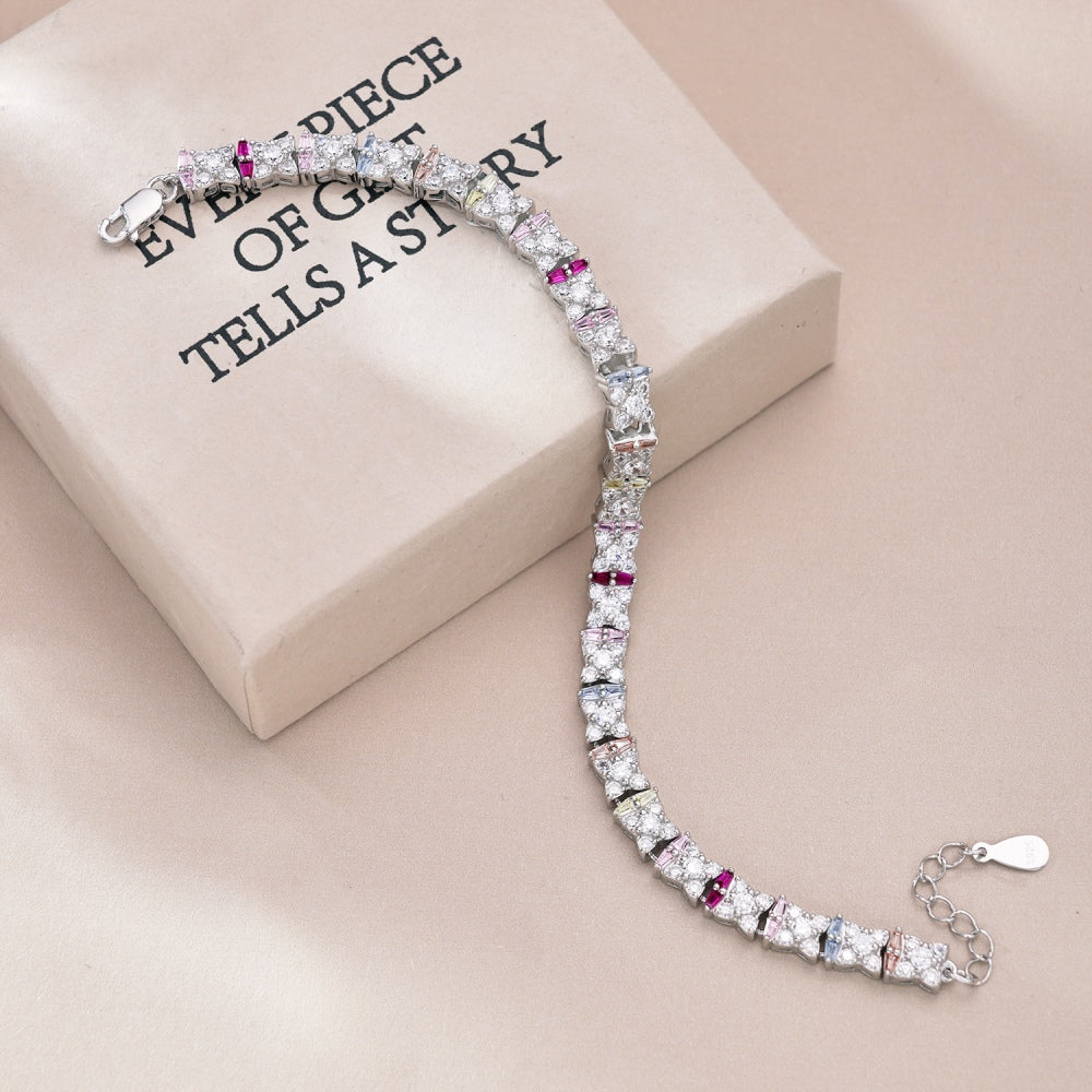 Women's High‑End Tennis Bracelet, Multicolor Marquise Zirconia With Round Zirconia Row Inlay, S925 with White Gold Plating