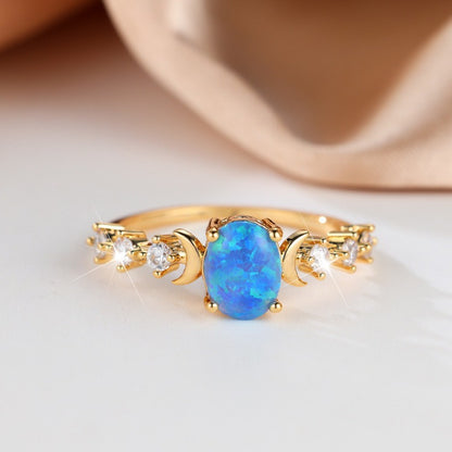 Women's Moon Star Oval Opal With Zirconia ring