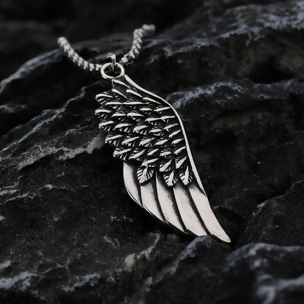 Vintage Stainless Steel Feather Wing Pendant Necklace for Men
