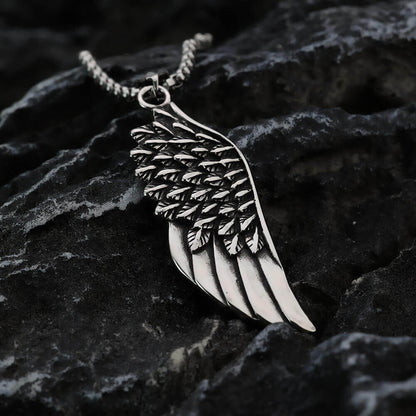 Vintage Stainless Steel Feather Wing Pendant Necklace for Men