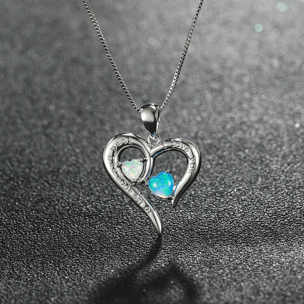 Two small heart-shaped Opal+ English letter heart necklace
