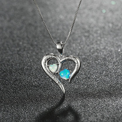 Two small heart-shaped Opal+ English letter heart necklace
