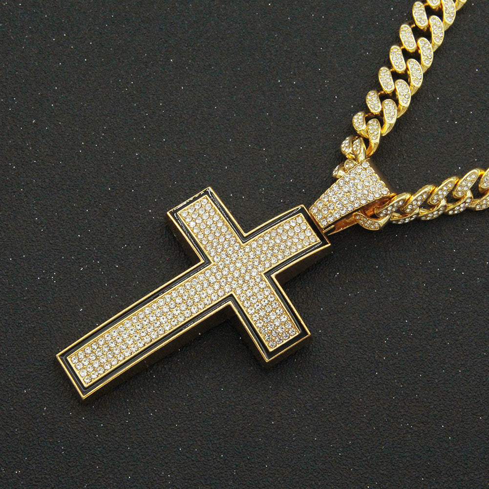 Hip-Hop Style Studded Cross Cuban Chain Pendant Necklace