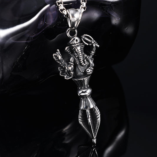 Men's Steel Ganesha Vajra Retro Hip Hop Jewelry Pendant Necklace