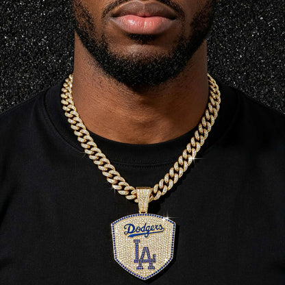 Hip Hop Shield Letter LA Team Logo Cuban Chain Pendant Necklace