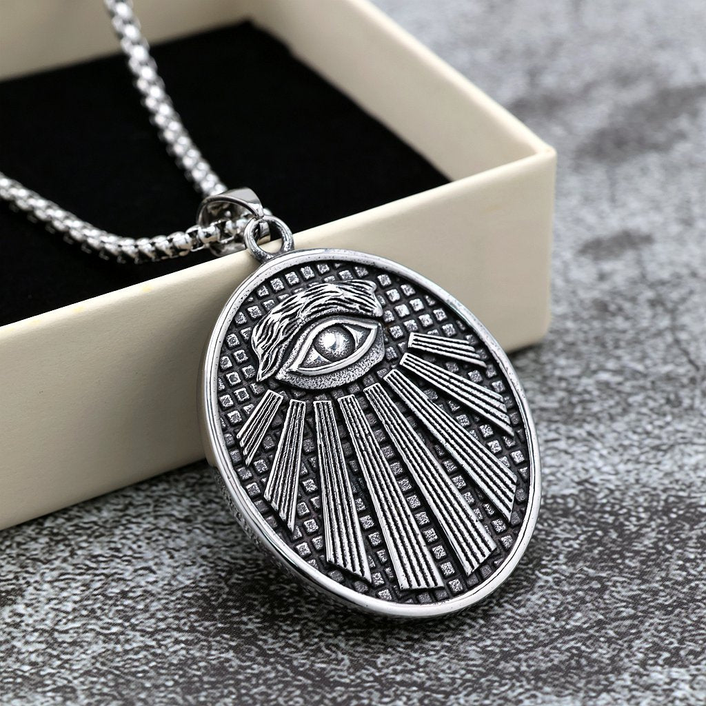 Mens Steel Double Sided Pendant Necklace