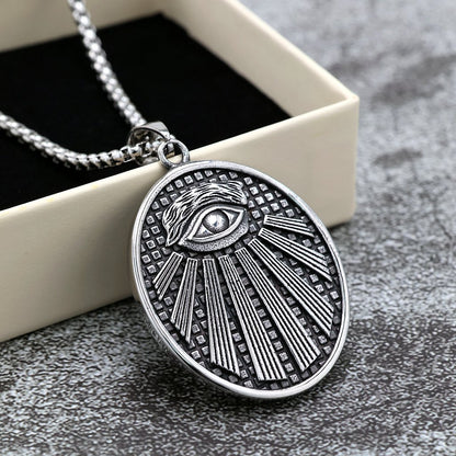 Mens Steel Double Sided Pendant Necklace