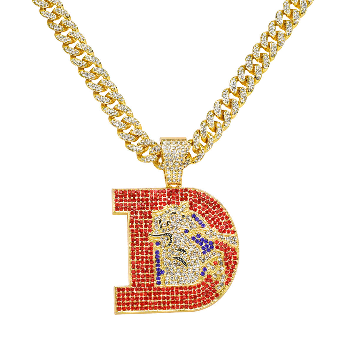 Hip-Hop Letter D Broncos Logo Cuban Chain Pendant Necklace
