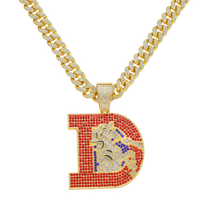 Hip-Hop Letter D Broncos Logo Cuban Chain Pendant Necklace