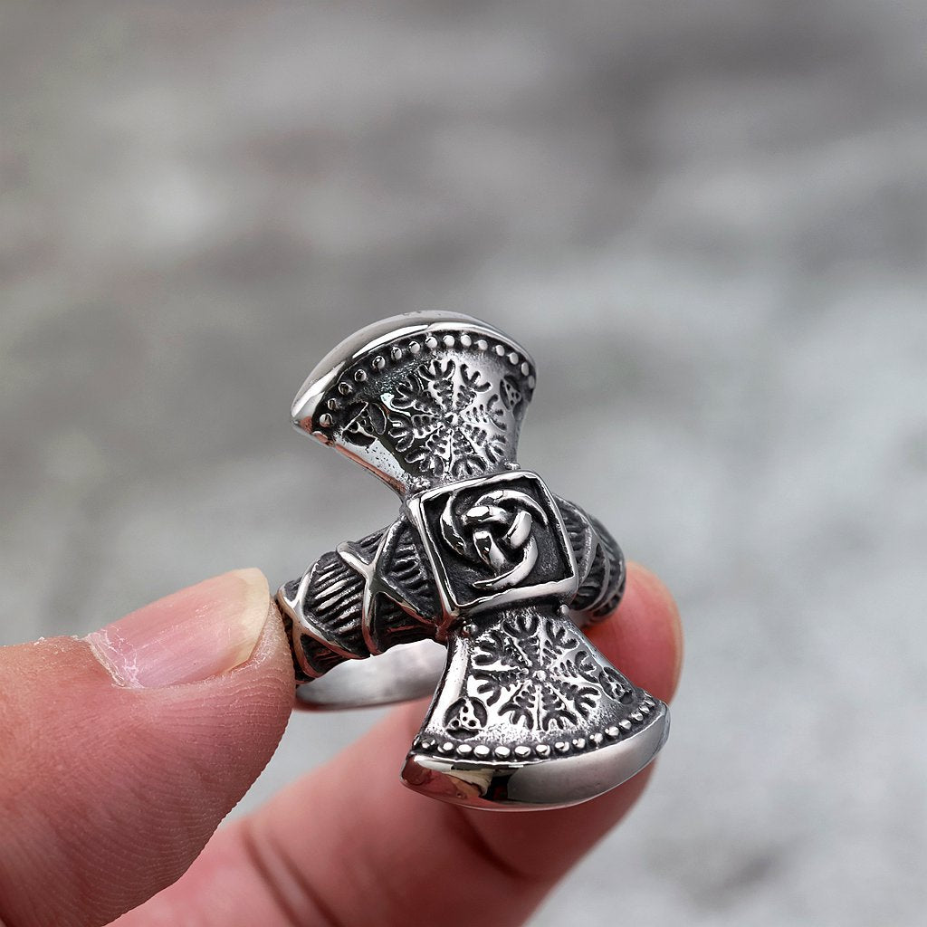 Vintage Nordic Solid Stainless Steel Bold Viking Symbol Ring for Men