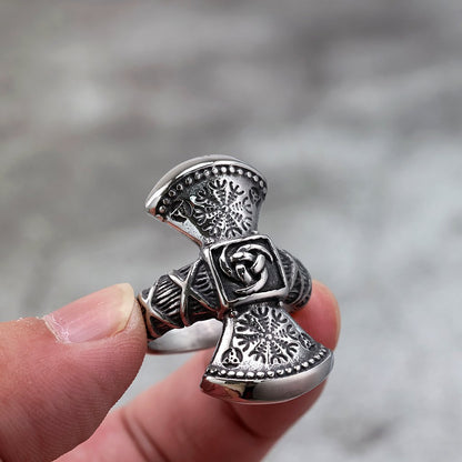 Vintage Nordic Solid Stainless Steel Bold Viking Symbol Ring for Men