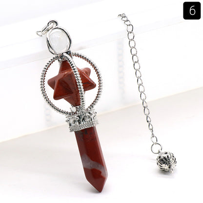Cabamell Large Satellite Hexagonal Column Crystal Pendulum