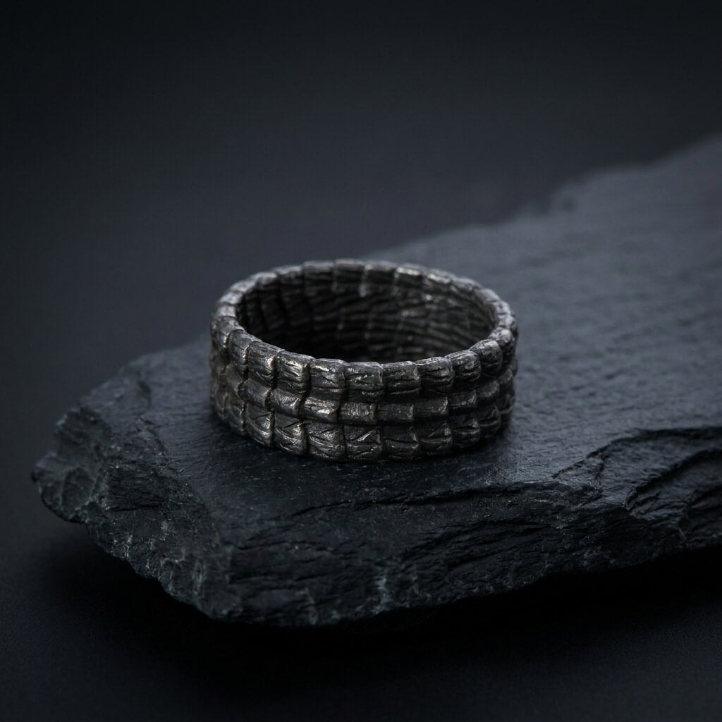 Vintage Solid Stainless Steel Slim Narrow Dragon Pattern Band Ring for Men