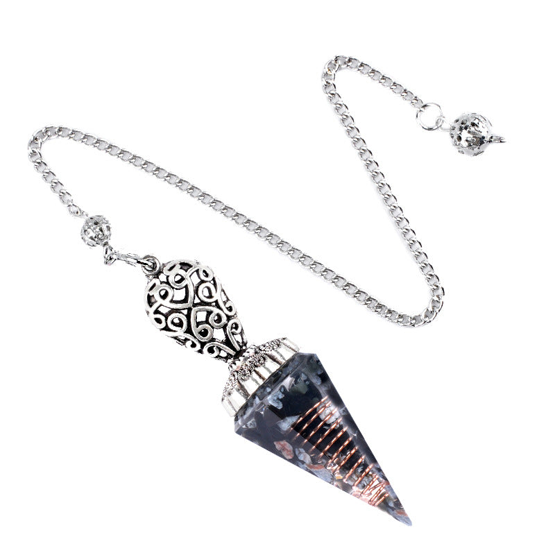 Silvery Crystal Agate Resin Hexagonal Pyramid Spirit Pendulum