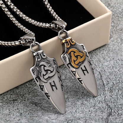 Vintage Stainless Steel Men's Viking Double Sided Celtic Knot Pendant Necklace