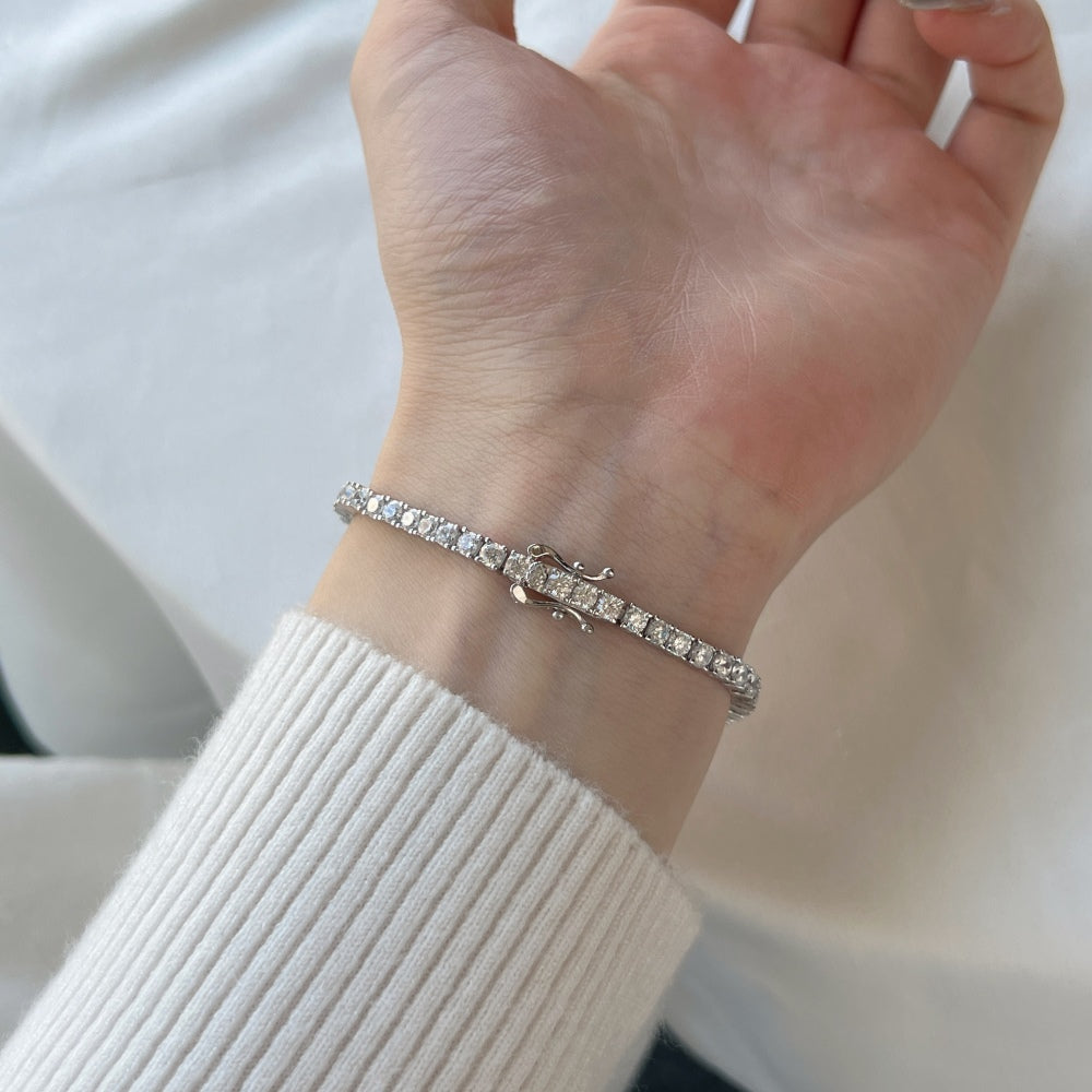 Women's Fashion Design 3MM Width Tennis Bracelet, Round Zirconia Paved Inlay, S925 with White Gold Plating