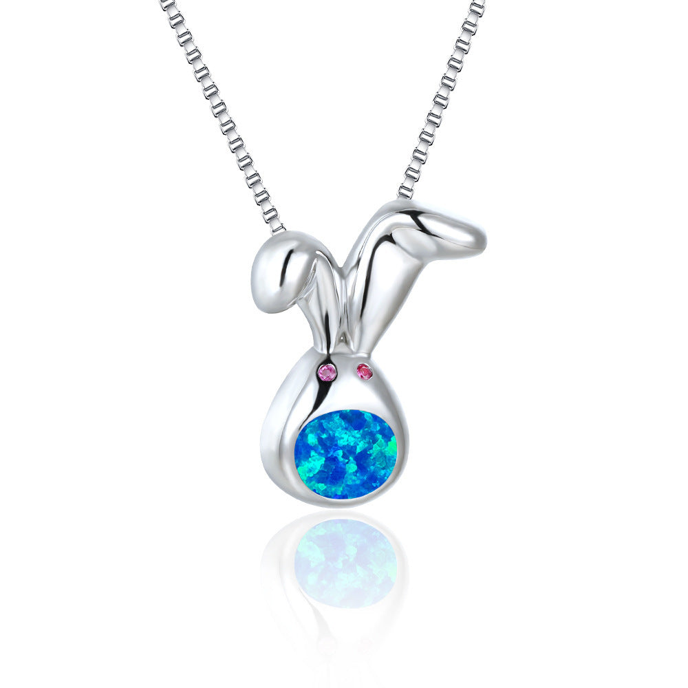 Rose gold white gold blue white Australian baby round-faced cute rabbit necklace