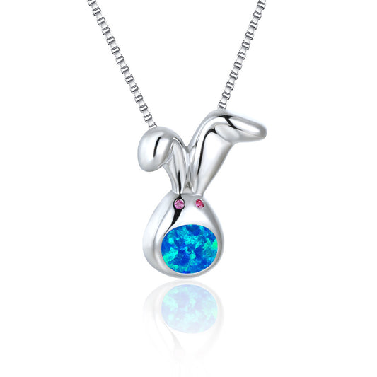 Rose gold white gold blue white Australian baby round-faced cute rabbit necklace