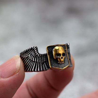 Vintage Solid Stainless Steel Wing Carved Halloween Skull Ring for Men