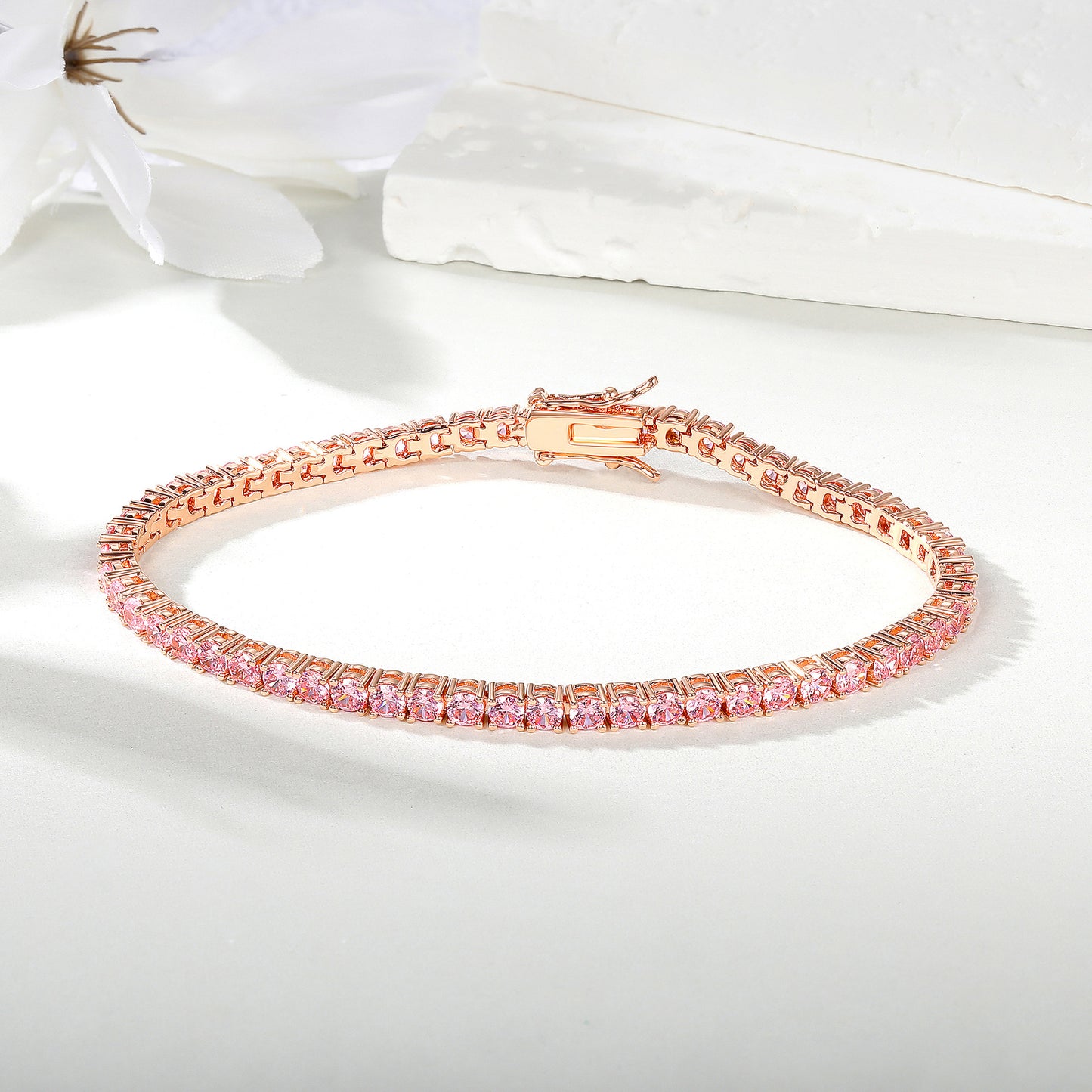 Women's 4mm 8-Inch 18k Gold-Inlaid Rose Gold Zircon Tennis Bracelet