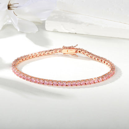 Women's 4mm 8-Inch 18k Gold-Inlaid Rose Gold Zircon Tennis Bracelet