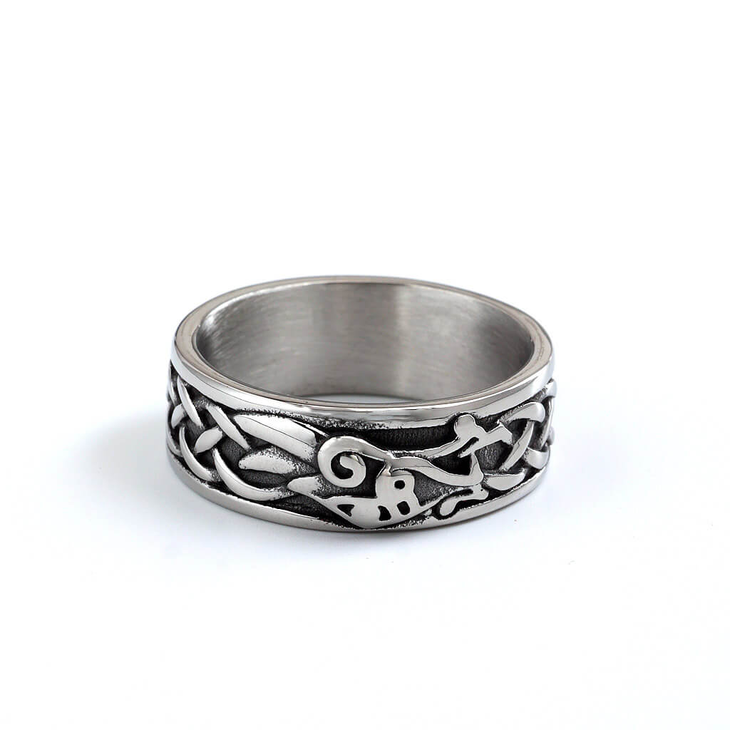 Vintage Stainless Steel Norse Viking Raven Slim Narrow Band Ring for Men