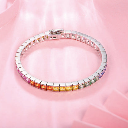 Women's Sterling Silver Square Cut Tension Setting Colored Gem Tennis Bracelet
