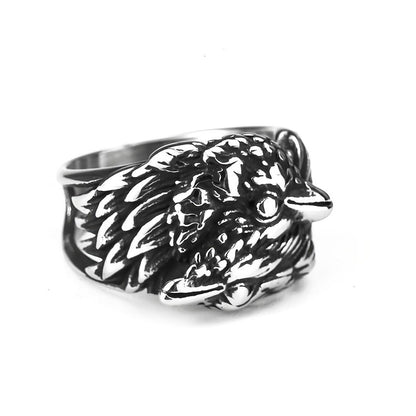 Vintage Solid Stainless Steel Norse Viking Double Raven Totem Band Ring for Men