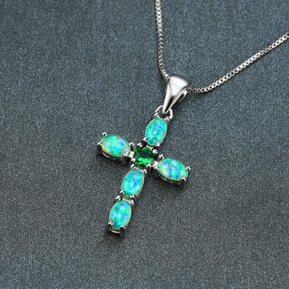 Cross-shaped Opal  gemstone necklace